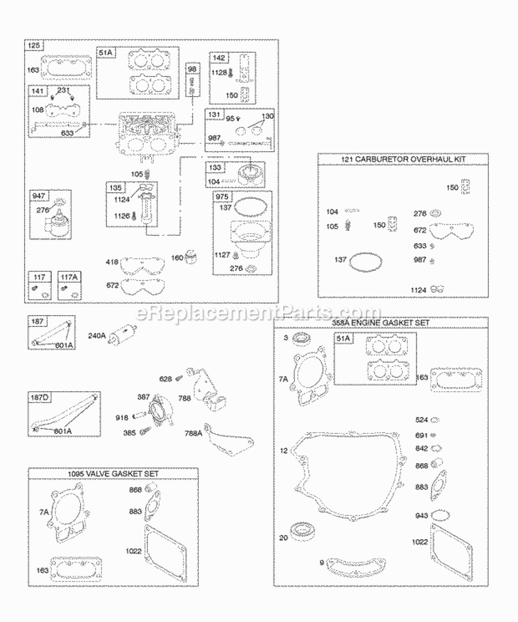 Carburetor Gasket Set - Engine Kit-Carburetor Overhaul Diagram and Parts List for 446877-0025-E1  Briggs and Stratton Engine